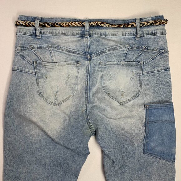Hot Kiss Skinny Jeans Boho Black White Patched Distressed Light Denim Size 14 - Picture 10 of 12